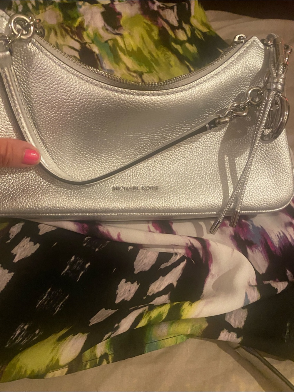 Michael Kors Metallic Silver Pebbled Leather Shoulder Bag